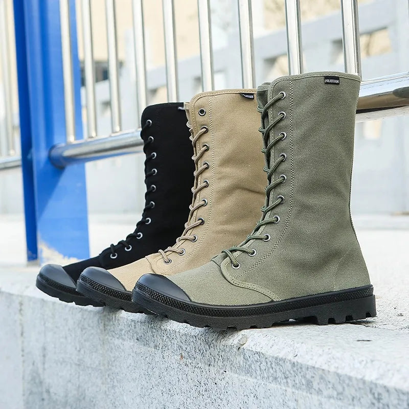 Men's High Top Boots Fashion Casual Canvas Boots Outdoor Non-slip Hiking Boots for Men Lace Up Casual Ankle Boot Botas Masculina