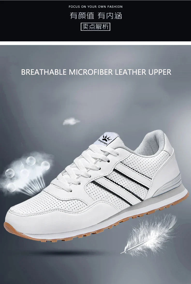 High Quality Men's Vulcanized Sneakers Leather Casual Shoes Breathable Mesh Men Tennis Shoes Male Flat Shoe Zapatillas Hombre
