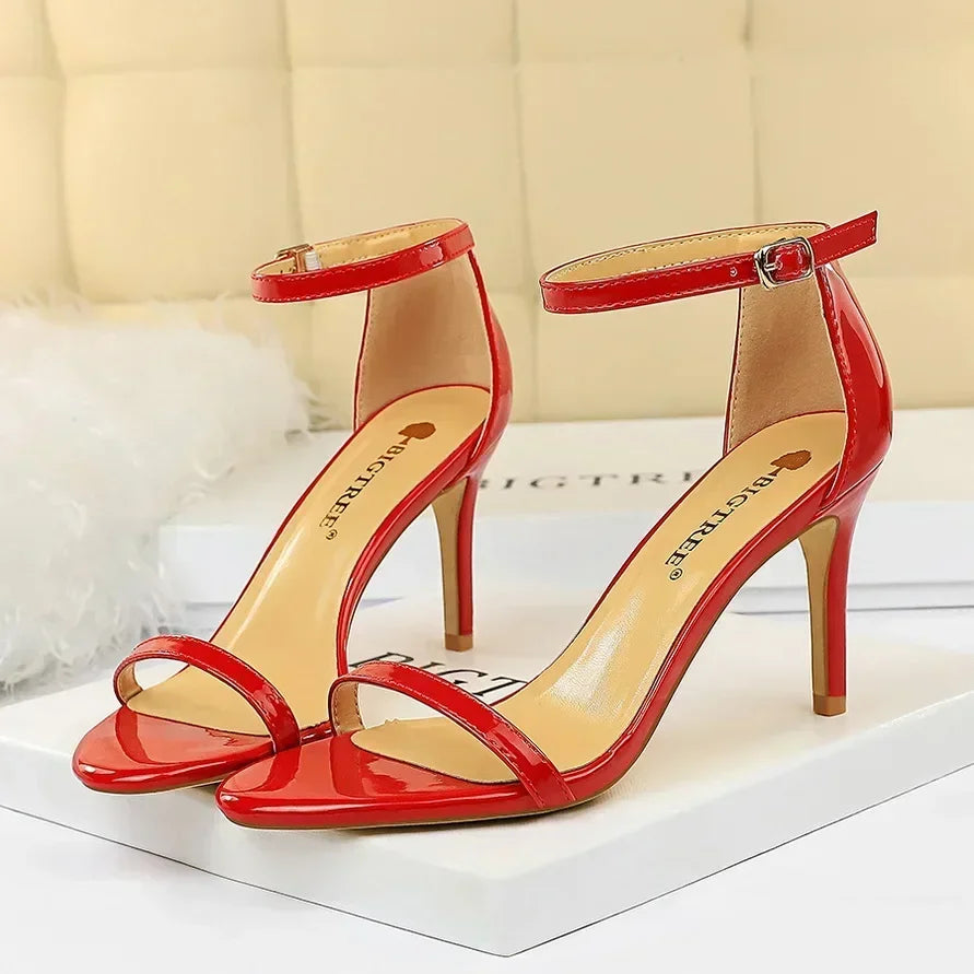 Women Gladiator Stiletto Classic Ankle Strap Holiday Beach Sandals Lady Fashion Suede 8cm 11cm High Heels Sexy Red Brown Sandles