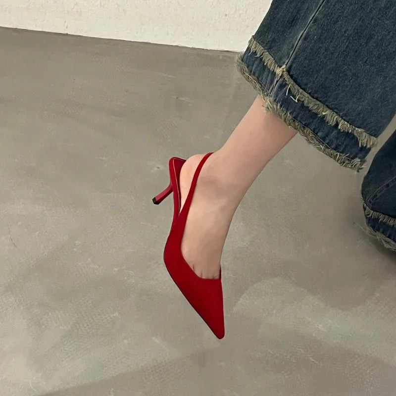 Women's Sexy Red High Heels 2024 New Women's Summer Strappy Sandals Comfortable Pointed Toe Women Sandals Fashion Stiletto Shoes