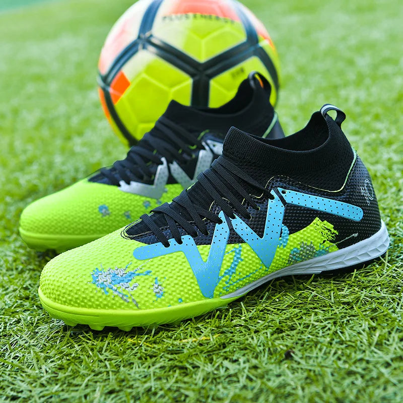High Ankle Support TF Soccer Boots For Adults Breathable PU Fabric All-rubber Stud Strong Grip Intensive Turf Training Shoes