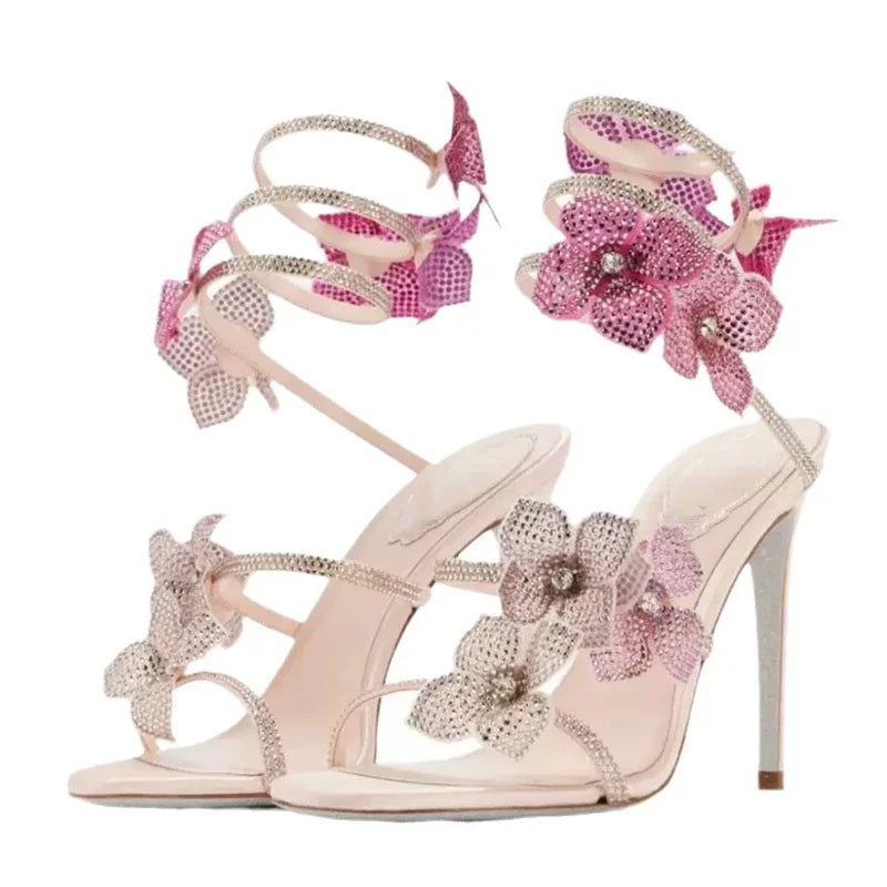 Eilyken Sexy Crystal Butterfly-knot Ankle Strap Sandals Woman Fashion Open Toe Stiletto High Heels Banquet Party Pumps Shoes