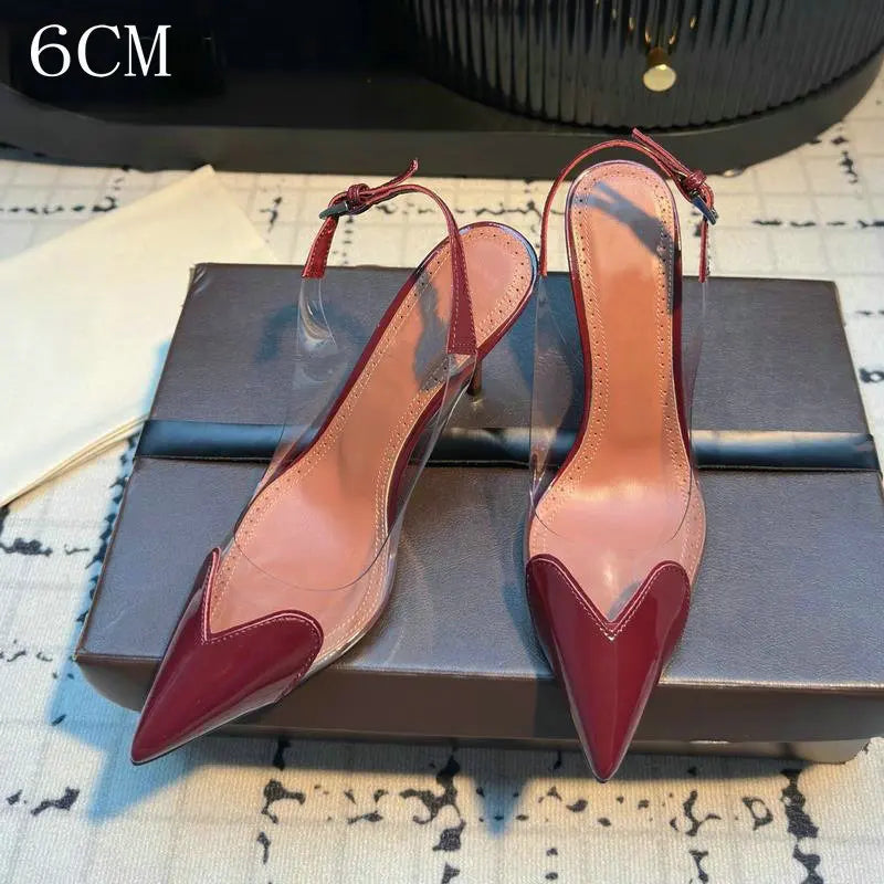 2026 Summer Pointed Shallow Mouth Sweet Love Shape Pumps Transparent Pvc Shoes Thin High-Heeled Dress Women'S Sandals