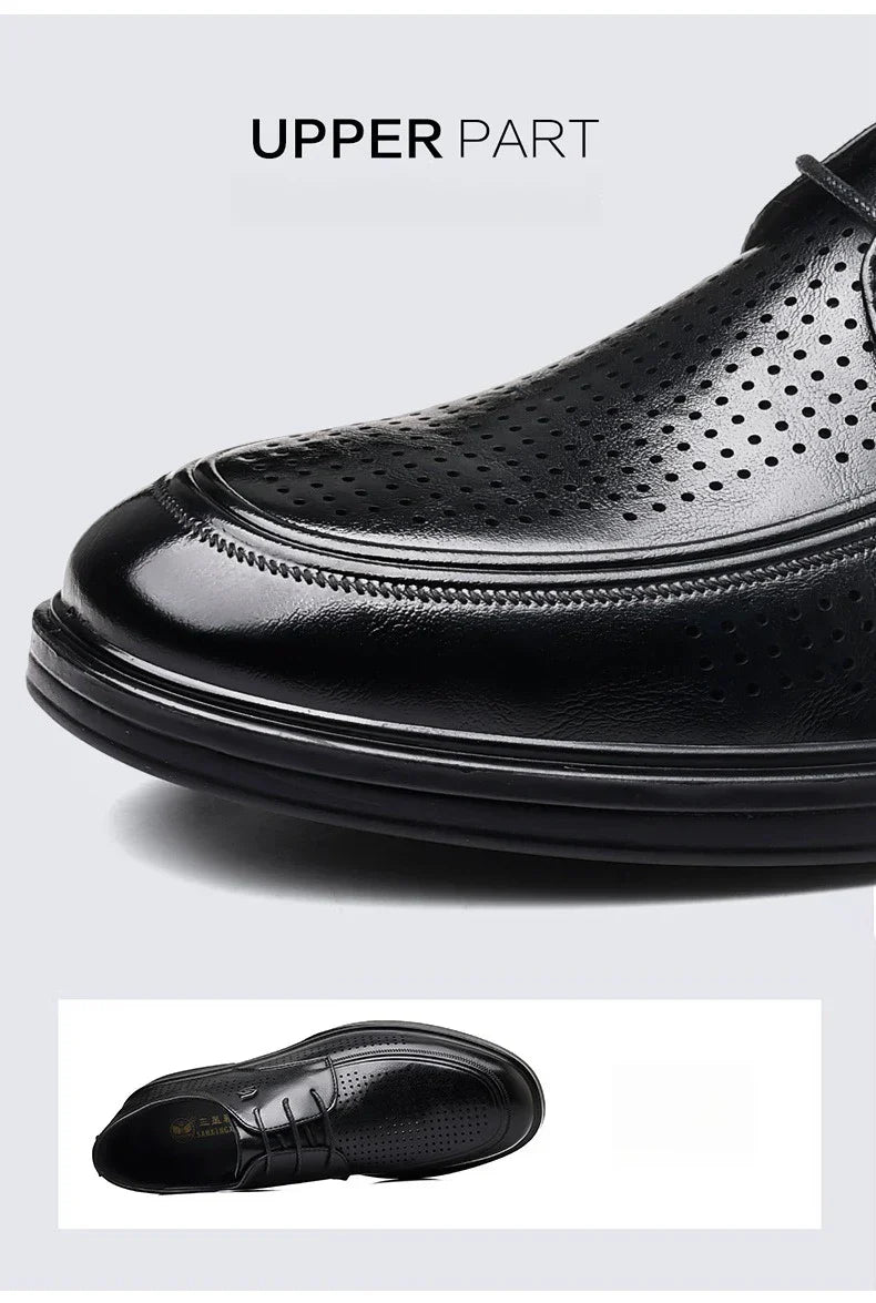 Summer New Hallow Leather Shoes for Men Solid Color Lace Fashion Business Casual Shoe Male Breathable Dress Elegant Shoes Man