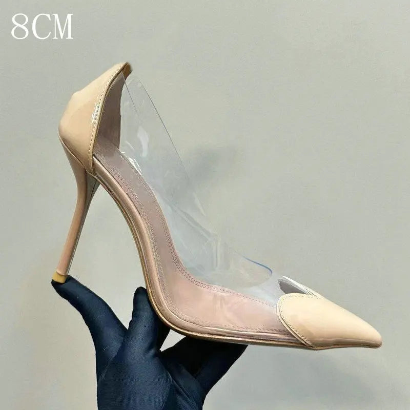 2026 Spring Summer New Fairy Wind Pointy High Heels Female Love Shaped Transparent Sandals Sexy Party Pumps