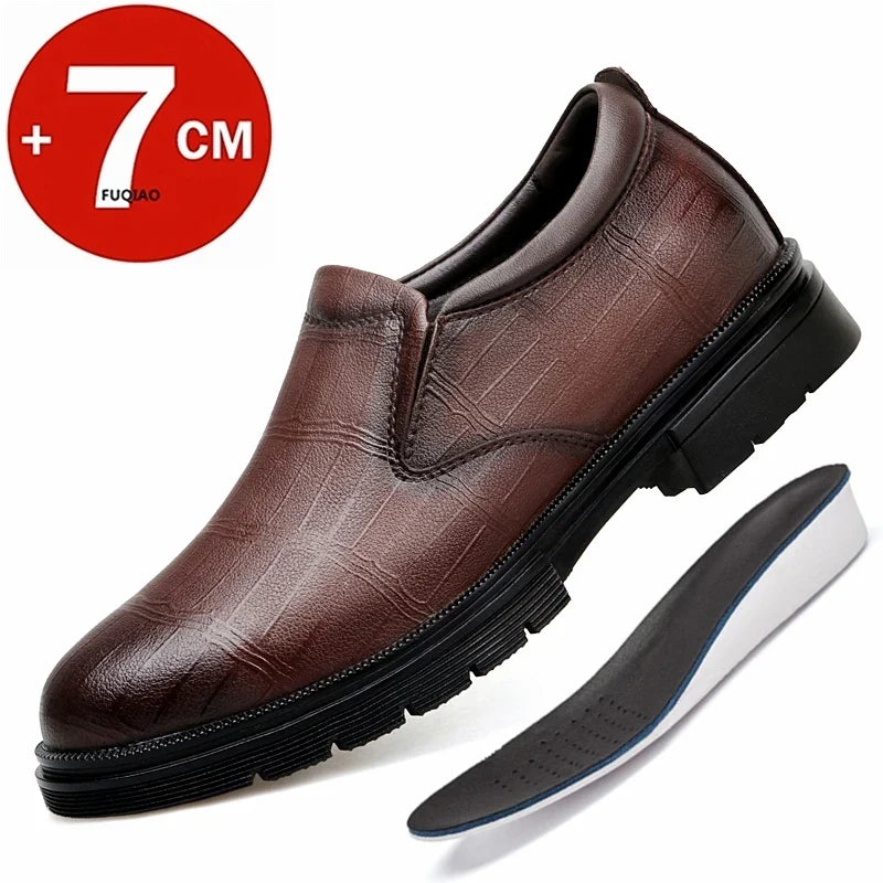 Big Size Elevator Loafers Wedding Men Leather Shoes Business British Formal Dress Shoes Height Increase Insole 7CM Lift Moccasin