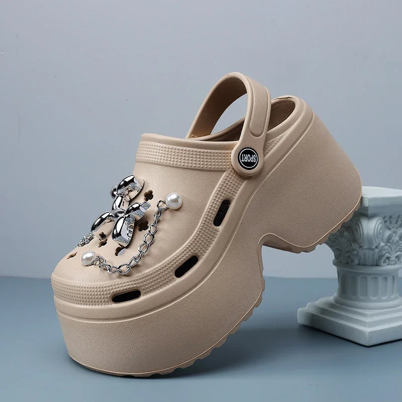 New Women's Silver Platform Clogs Summer 2025 Comfortable Slip on Wedge Sandals Woman Fashion Chain Thick Sole Garden Shoes Lady