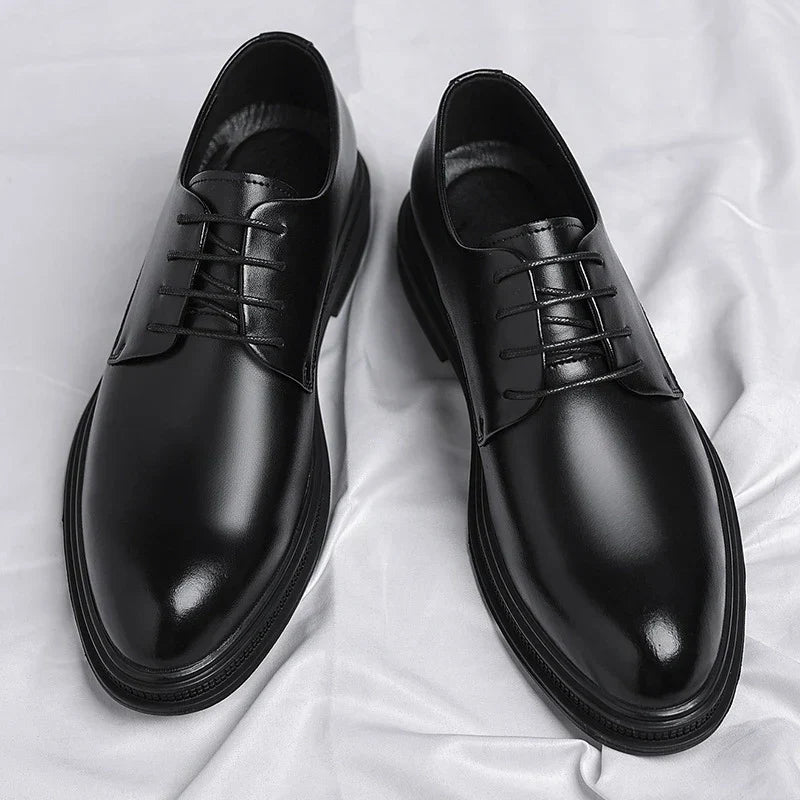 Mens Black Leather Shoes Autumn British Style Formal Business Footwear Low Top Commute Style Dress Shoes For Suits