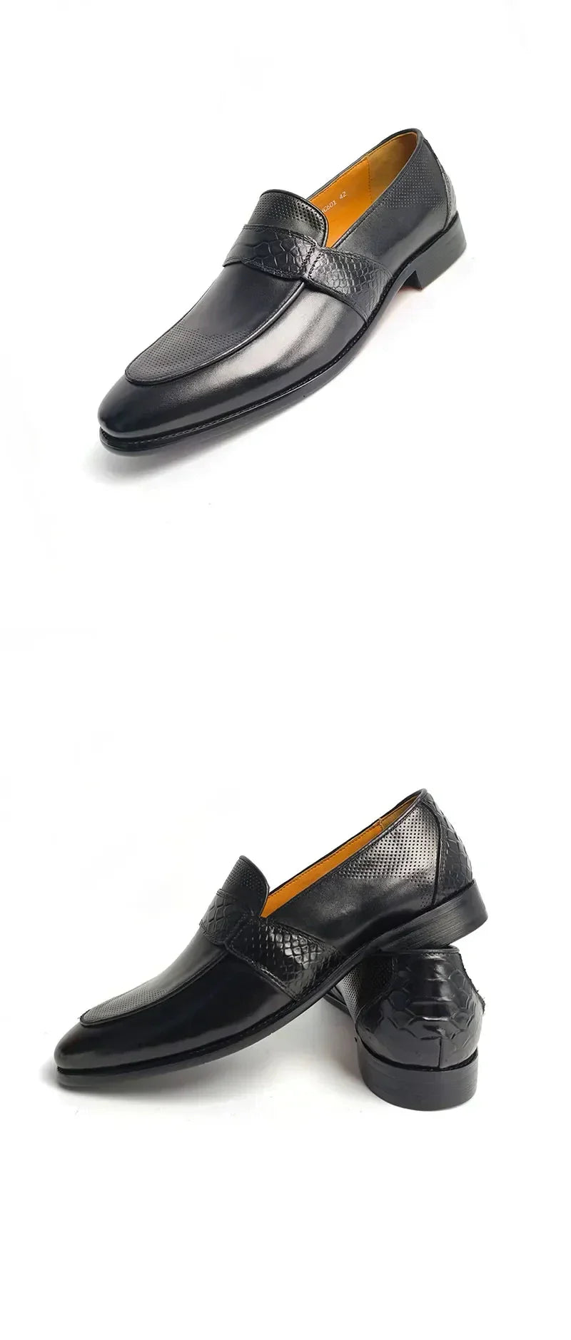 Comfortable Loafer Shoes For Men Casual Daily Wearing Office Handcrafted Black Fashion Printing Breathe Genuine Leather Shoe Men