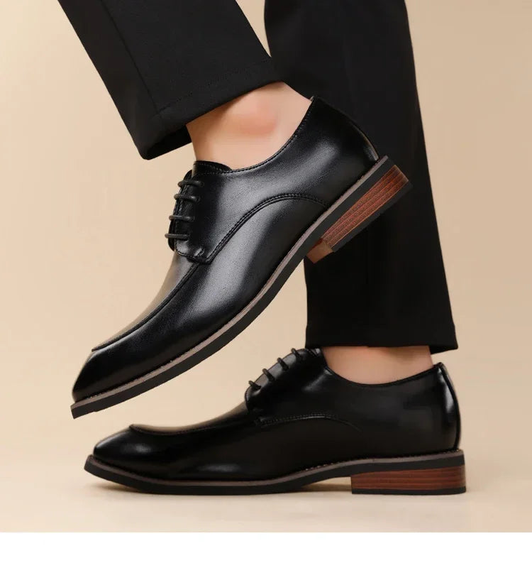 Men's Formal Leather Shoes, Comfortable Soft Sole Office Derby Shoes, Breathable Anti-Slip Business Men's Shoes-HT1009