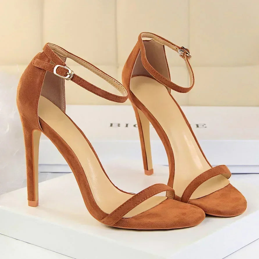 Women Gladiator Stiletto Classic Ankle Strap Holiday Beach Sandals Lady Fashion Suede 8cm 11cm High Heels Sexy Red Brown Sandles