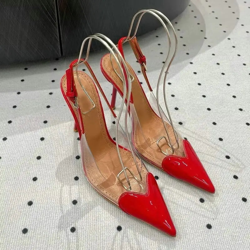 2026 European Summer New Women'S Sandals Pointy Thin Heels High Heels Back Empty Head Transparent Film Fashion Women'S Pumps