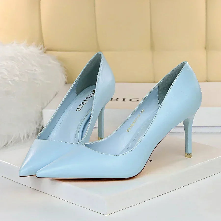 Plus Size 34-43 Woman Classic Concise 7.5cm 10.5cm High Heels Lady Elegant Colorful Pumps Scarpins Yellow Mid Low Heels Shoes