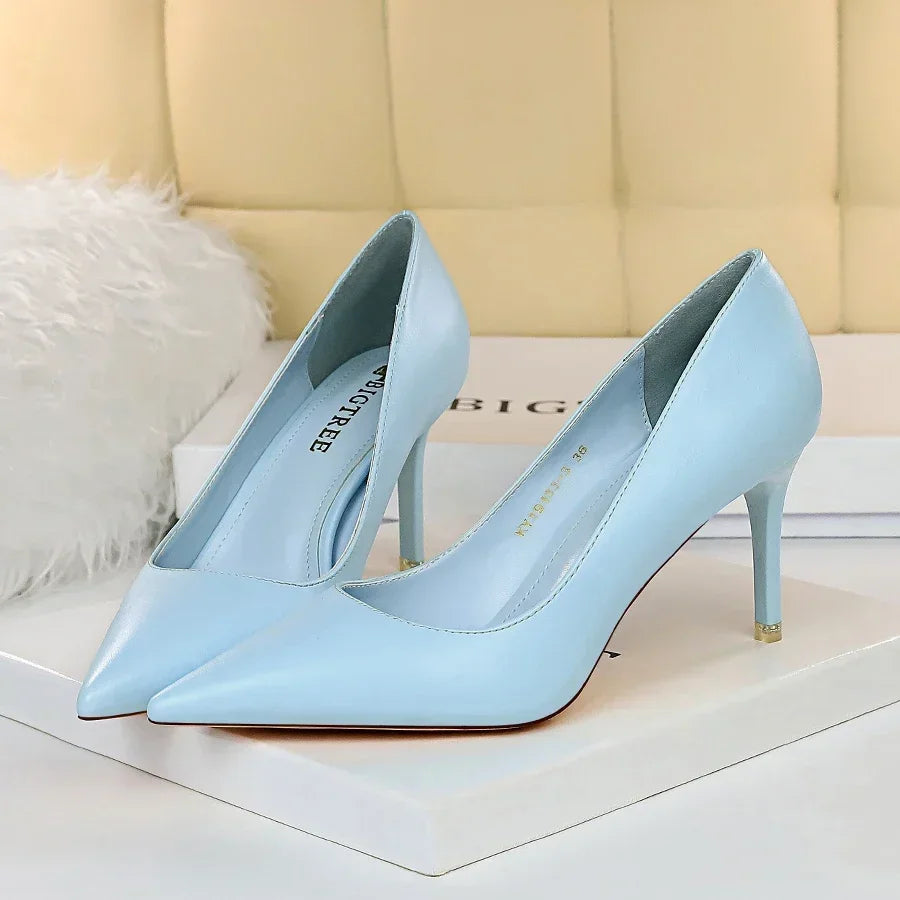Plus Size 34-43 Woman Classic Concise 7.5cm 10.5cm High Heels Lady Elegant Colorful Pumps Scarpins Yellow Mid Low Heels Shoes