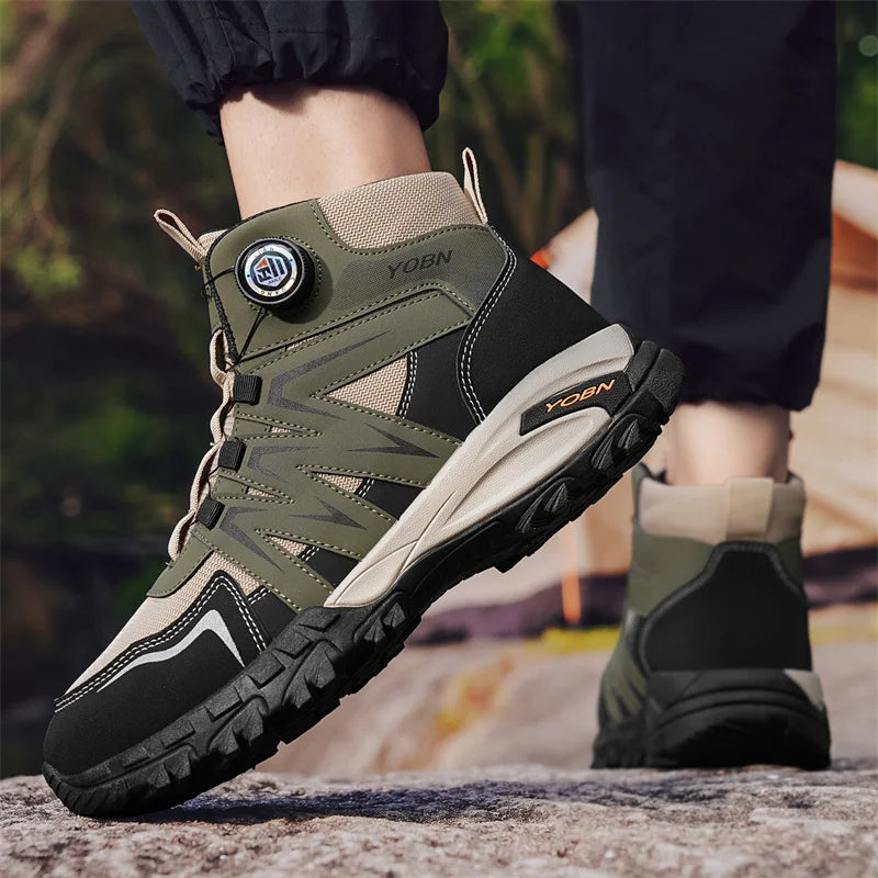 Green Men's Motorcycle Boots Rotary Buckle Men Ankle Boots Non-slip Platform Outdoor Boots For Man Biker Boots botas de hombre