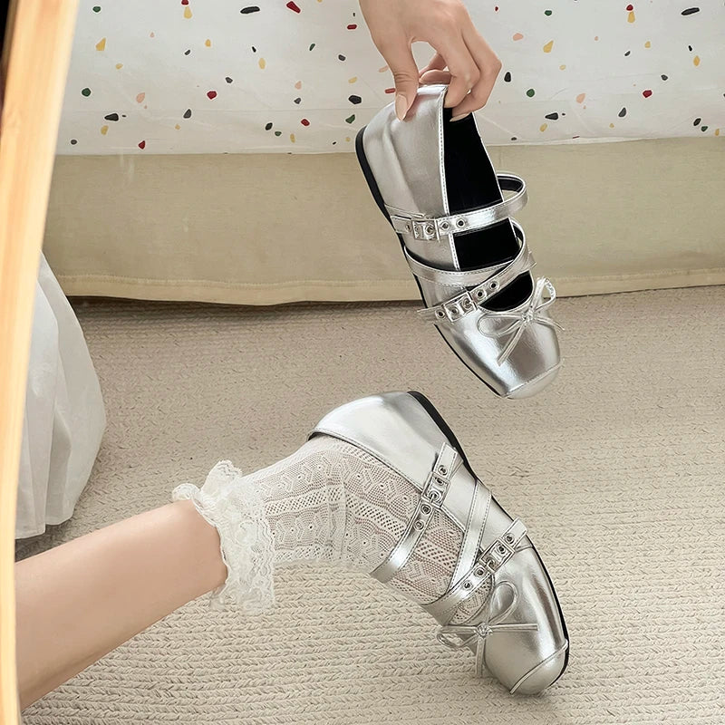 Spring Autumn Butterfly-knot Women Mary Jane Shoes Concise Ladies Ballet Style Shoes Eelgant Internal Elevation Dress Shoes