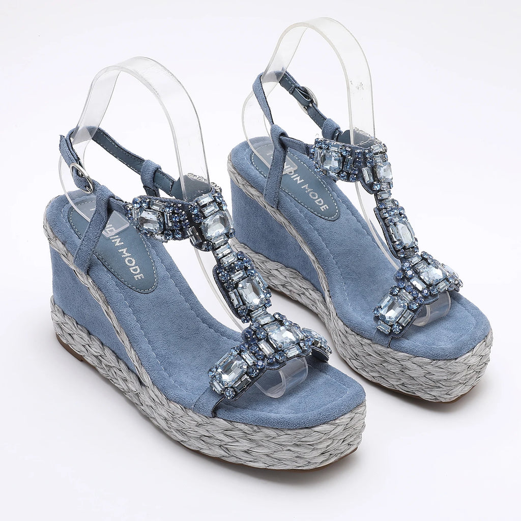 Trendin Mode Women's Velvet High Wedge Sandals 10cm Heel