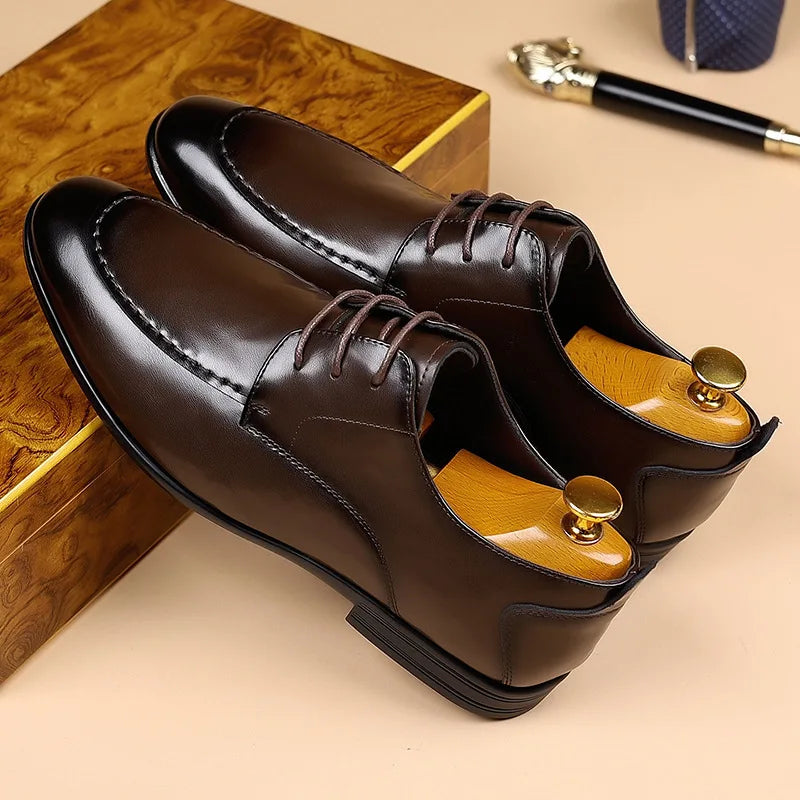 Spring Autumn New Pointed Toe Leather Shoes Men Fashion Business Casual Shoe Male Lace Designer Solid Color Wedding Shoes Man