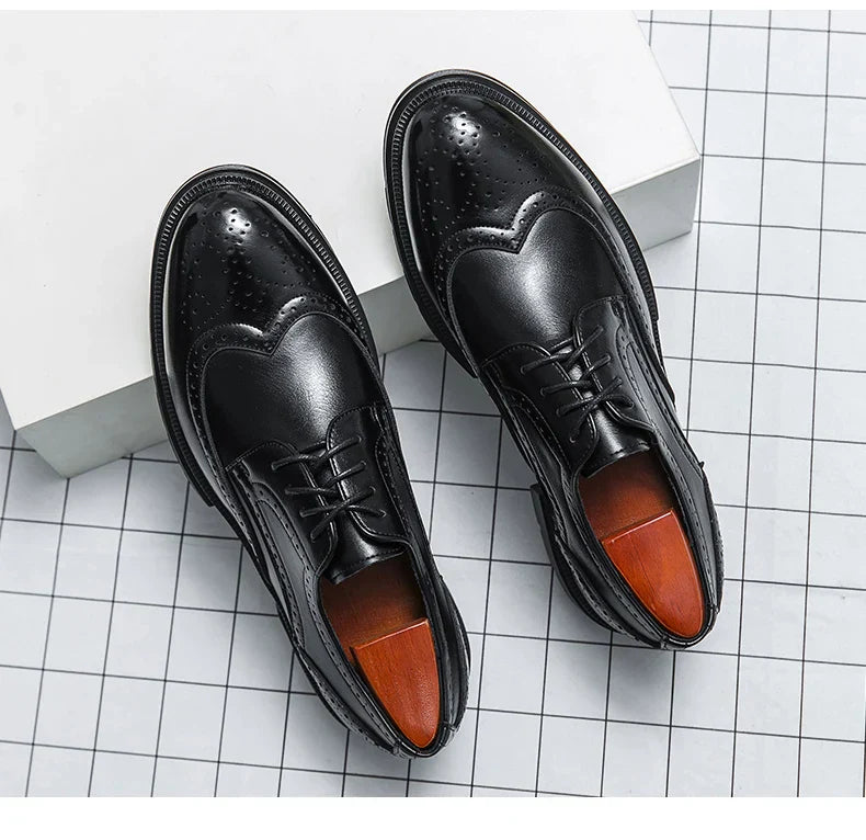 Men's Leather Brogue Oxford Dress Shoes Formal Business Handmade Classic 2026 Brown Black Chaussure Homme