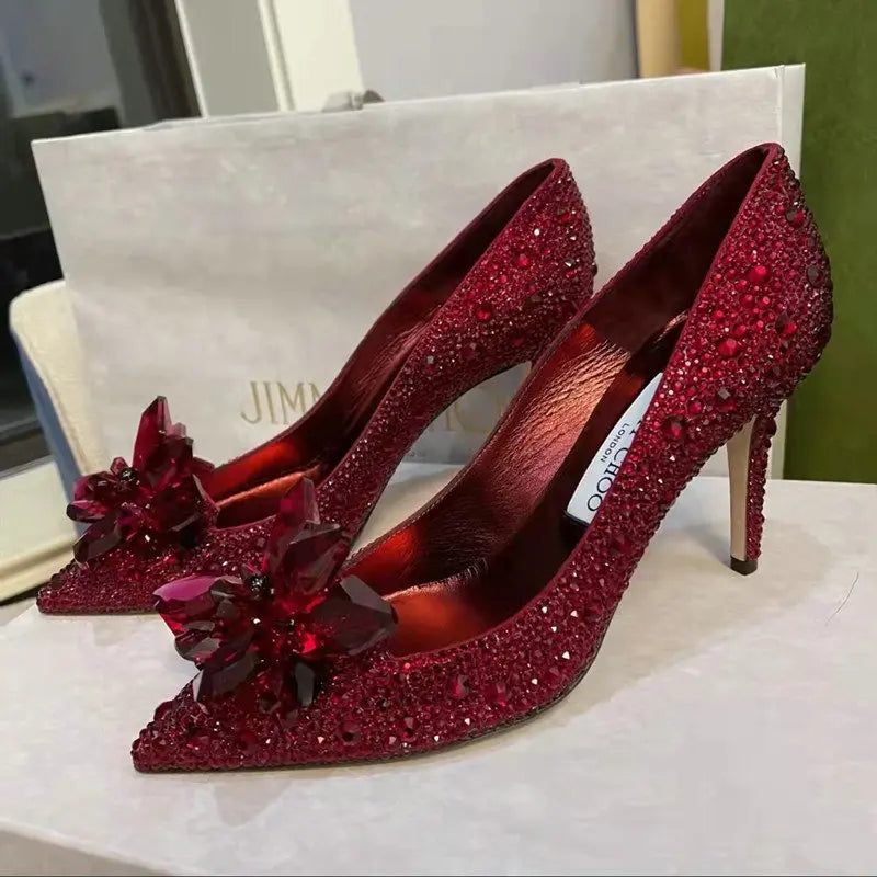 2026 Cinderella Crystal Wedding Shoes High Heels Autumn New Silver Full Diamond Bridal Shoes Rhinestone French Single Shoes