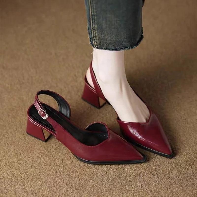 High Heels Sandals Woman Pointed Toe Heeled Shoes Shallow 2025 Summer Trend Loafers Slingback Shoes Elegant Dress Pumps Mujer