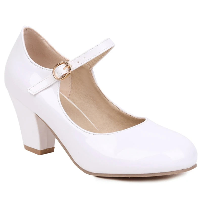 Women's Navy Blue High Heels Pumps Big Size 45 Lolita Mary Jane Shoes Elegant Black Red Pink Heeled Office Wedding Dress Shoes