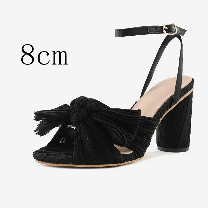 2026 Fashion Women Sandals with Thick Bow Fairy Silk Sandals Retro Fairy Shoes Lady Zapatos Super-high Heel