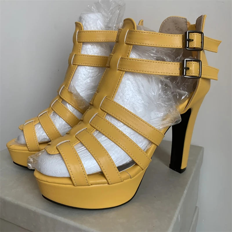 High Heels Summer Shoes for Women Gladiator Sandals Platform 2025 Large Size 44 45 50 Peep Toe White Red Party Dance Shoe Ladies