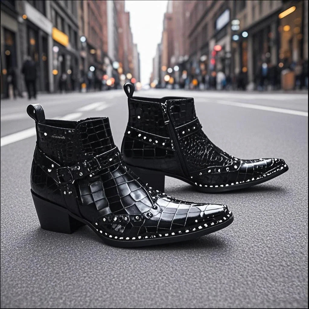 Spring and Autumn Men's High heel Leather boots British Style Men's marriage High top Pointed shoes Fashion brand  Boots