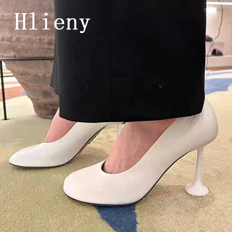 Hlieny Star Style Fashion Square Toe Soft Leather Women Office Pumps Strange High Heels Party Dress Ladies Shoes Black White