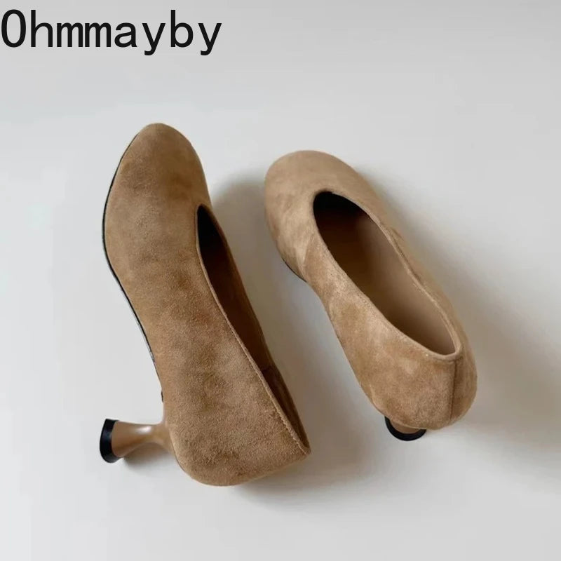 2026 New Spring Thick Heel Suede Women Mary Jane Shoes Fashion Round Toe Slip On Shoes Ladies Elegant Party Dress Pumps