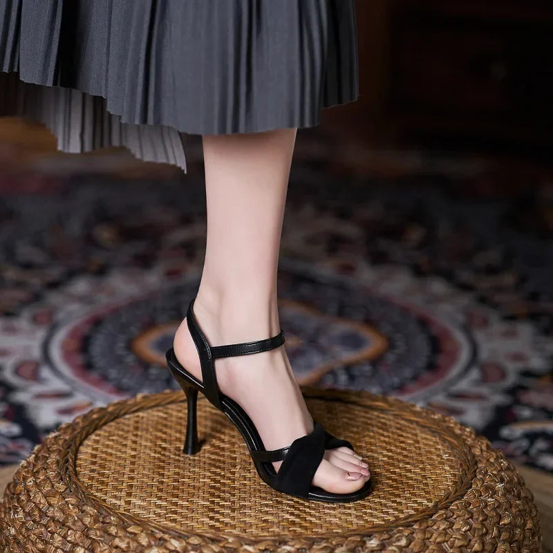 Plus Small Size 31 32 33-43 Summer Women High Heel Sandals Sandalias Ankle Buckle Wedding Party Heeled Shoes 8.5/7/5cm Sandals