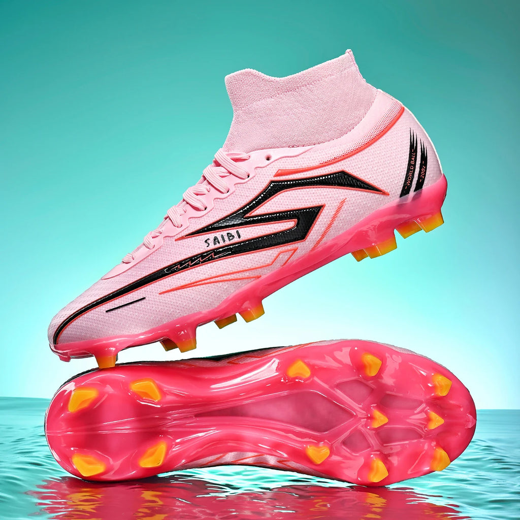 AG/FG Long Studs Soccer Shoes，PU Fabric Mixed Upper，TPU Sole Wear Resistant Anti Slip，Men Women Youth Outdoor Sports Traini
