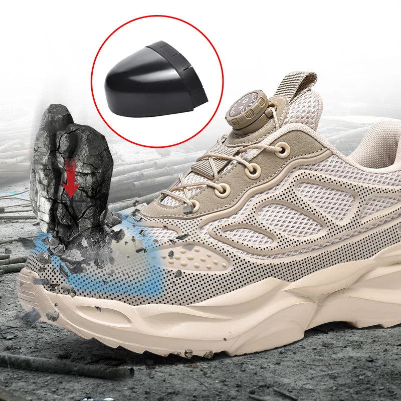 Fashion Couple Work Safety Shoes Rotating Button Steel Toe Men's Shoes Big Size Work Sneakers Puncture-Proof Protective Shoes
