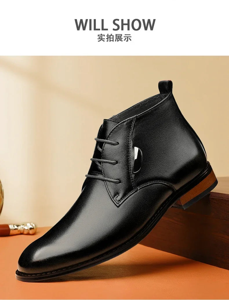 Men Flat/6CM Bussiness Elevator Shoes Genuine Leather Boots Autumn Winter Warm Ankle Boots for Men Botas Hombre Plus Size 37-47