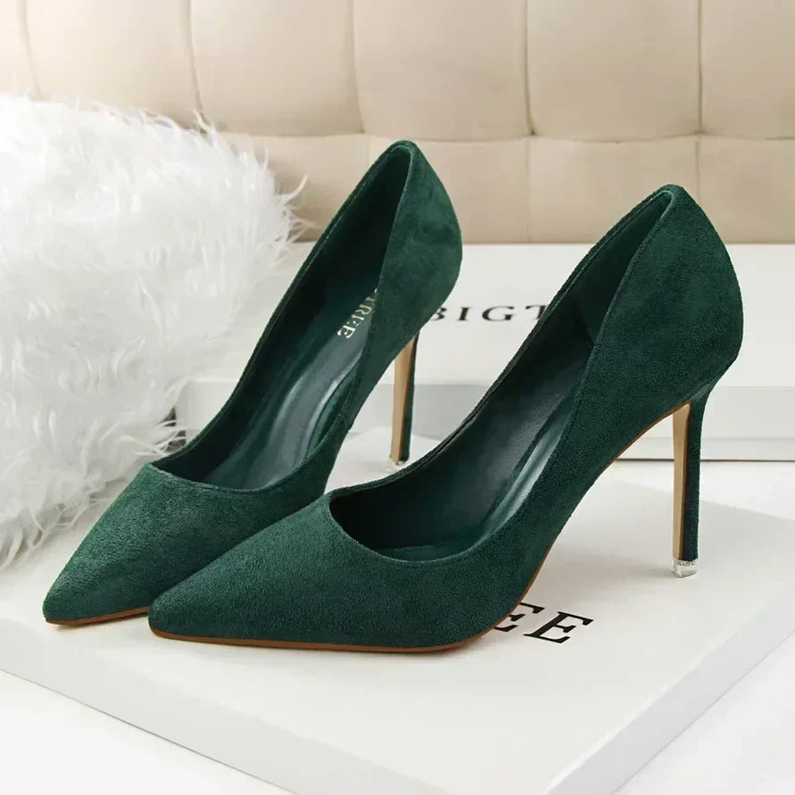 Women 9cm High Heels Daily Party Colorful Suede Pumps Female Scarpins Stiletto Evening Banquet Red Yellow Shoes Plus Size 34-43