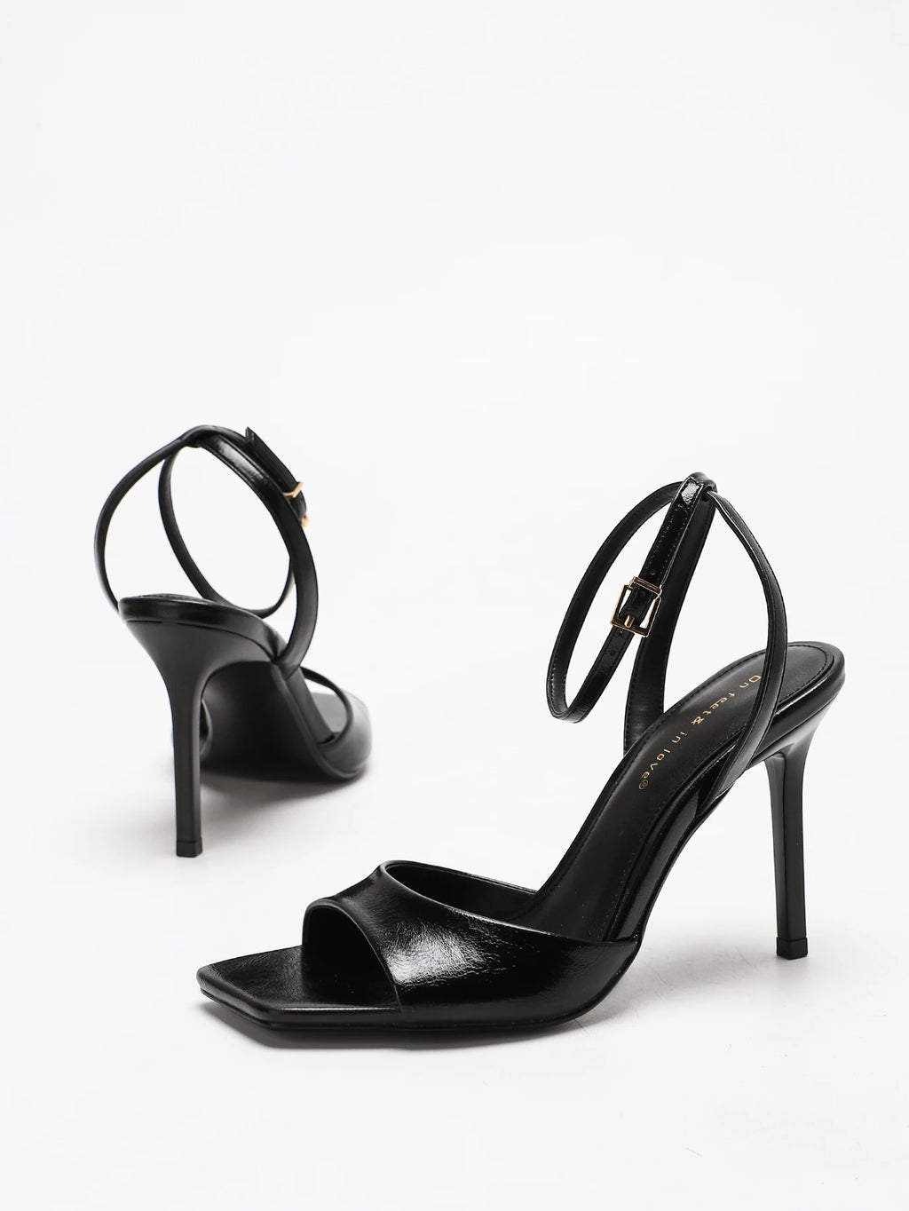 Classic Black Ankle Strap Stiletto Heels, Square Toe Open Toe HighHeels, Women's Versatile Dress Shoesfor All Occasions