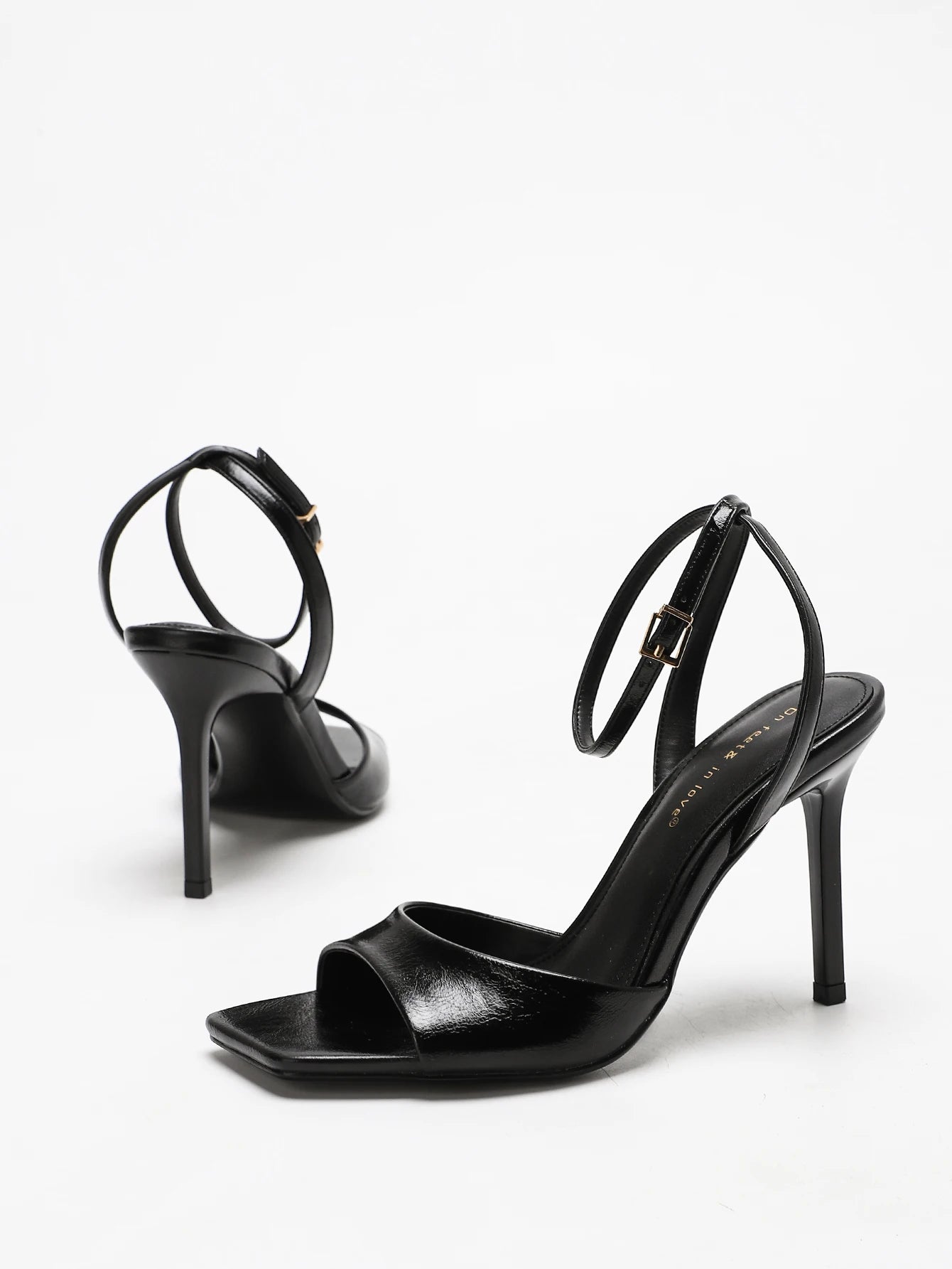 Classic Black Ankle Strap Stiletto Heels, Square Toe Open Toe HighHeels, Women's Versatile Dress Shoesfor All Occasions