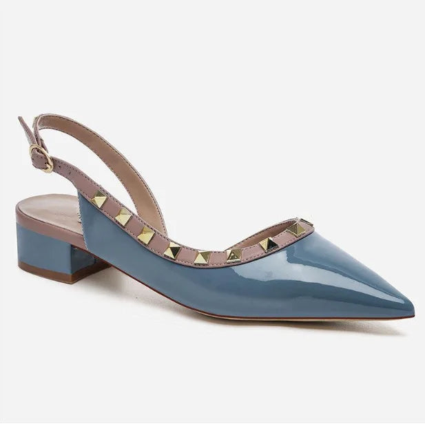 Women Real Leather Shiny Back Buckle Strap Fashionable Sandals European And American Style Trendy Shoes Closed Toe Gold Studs 42