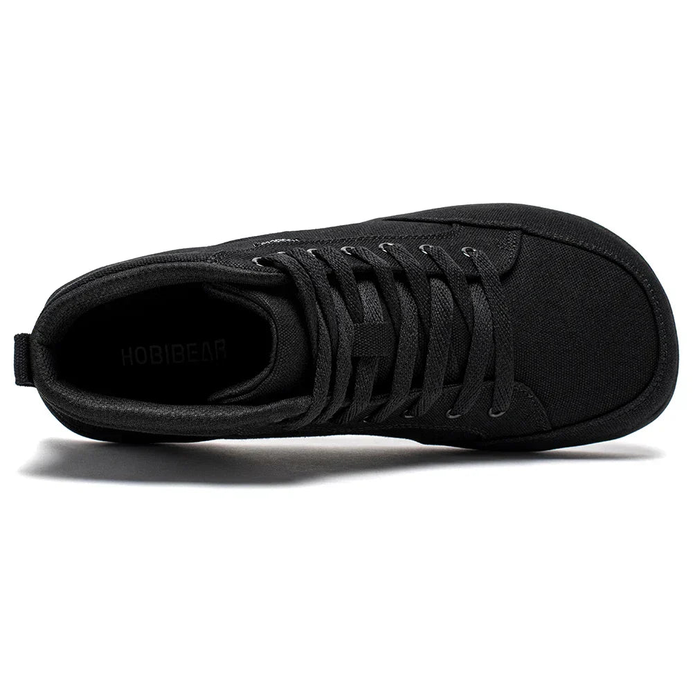Mid-Top Barefoot Shoes Unisex Wide Toe Box Canvas Sneakes Zero Drop Lace Up Outdoor Walking Shoes