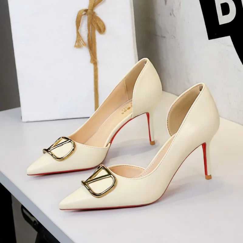 Popular Pointed Red-soled High-heeled Shoes for Women, Shallow-mouth Stiletto Side Hollowed-out Single Shoes, Banquet Shoes