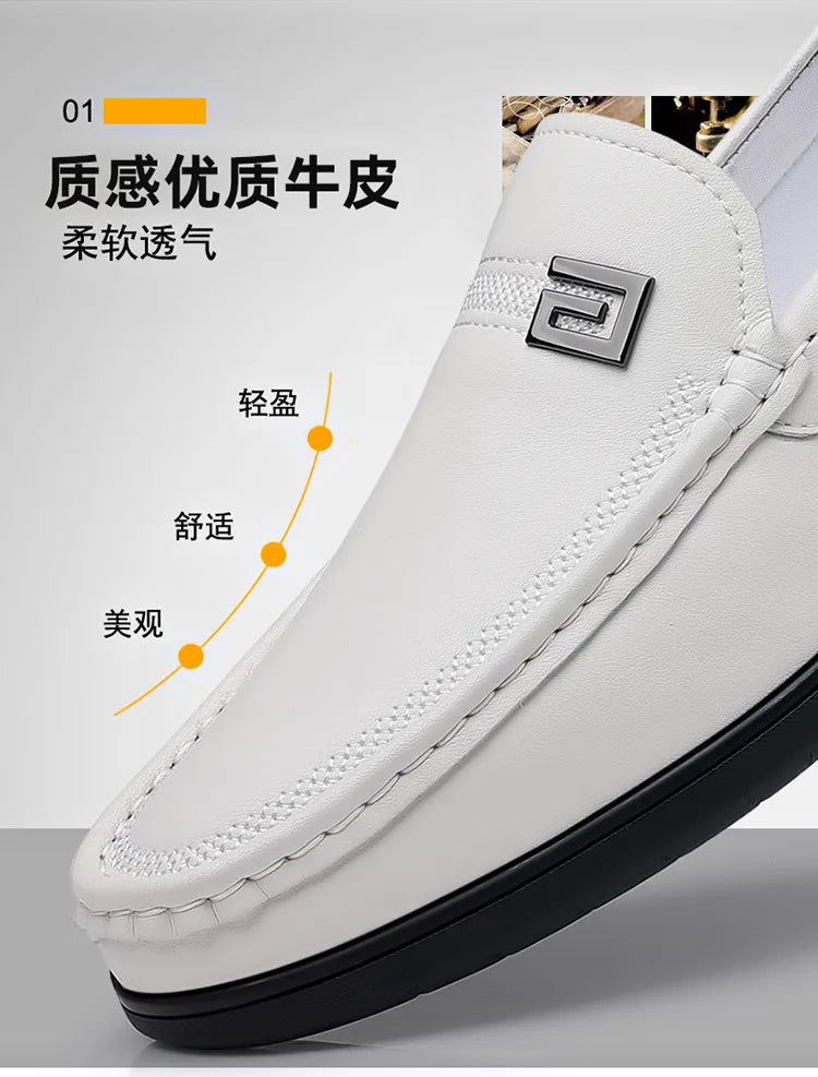 2026 New Solid Color Business Casual Shoes for Men Spring Autumn Soft Leather Shoes Male Fashion Light Driving Shoes Man