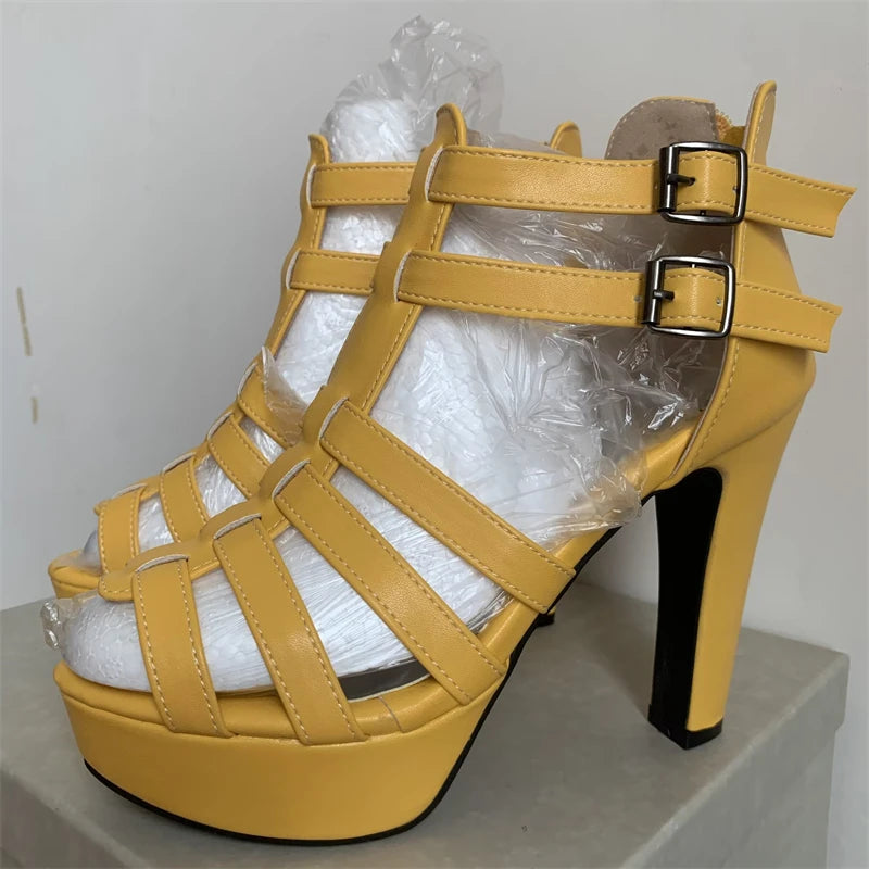High Heels Summer Shoes for Women Gladiator Sandals Platform 2025 Large Size 44 45 50 Peep Toe White Red Party Dance Shoe Ladies