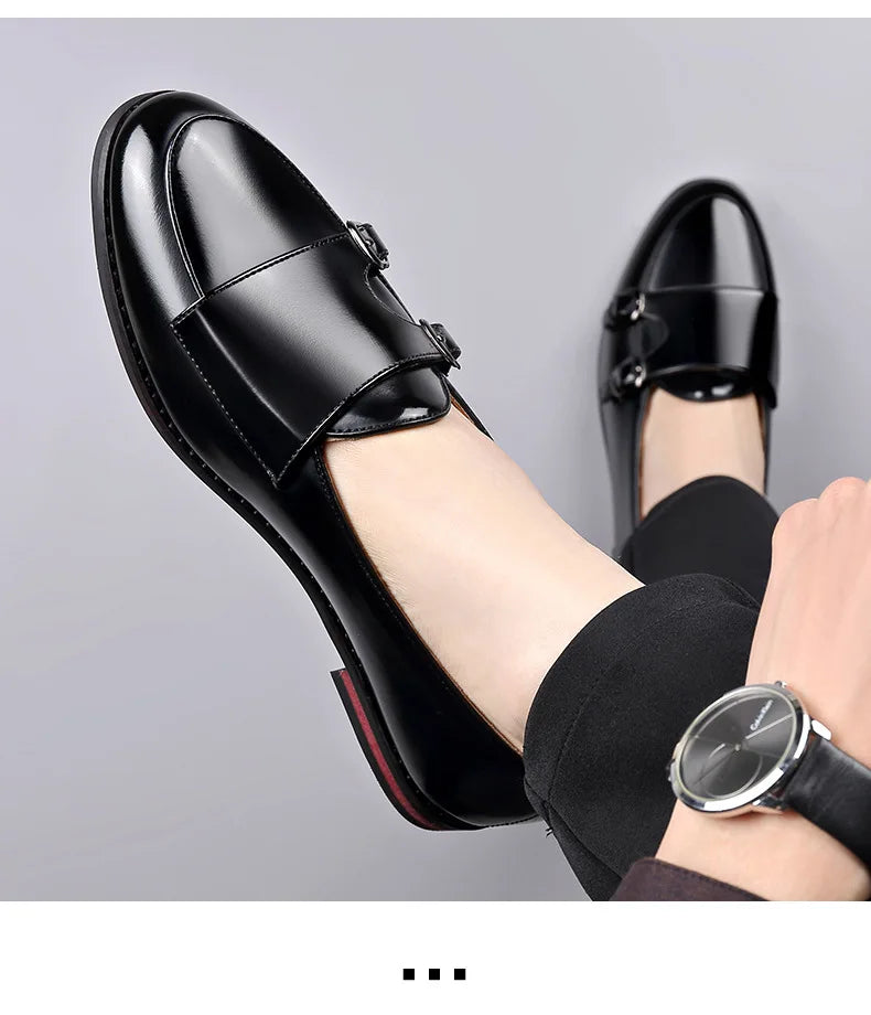 Spring Summer New Cow Leather Shoes for Men Buckle Designer Loafers Male Solid Color Big Size Fashion Business Casual Shoes Man