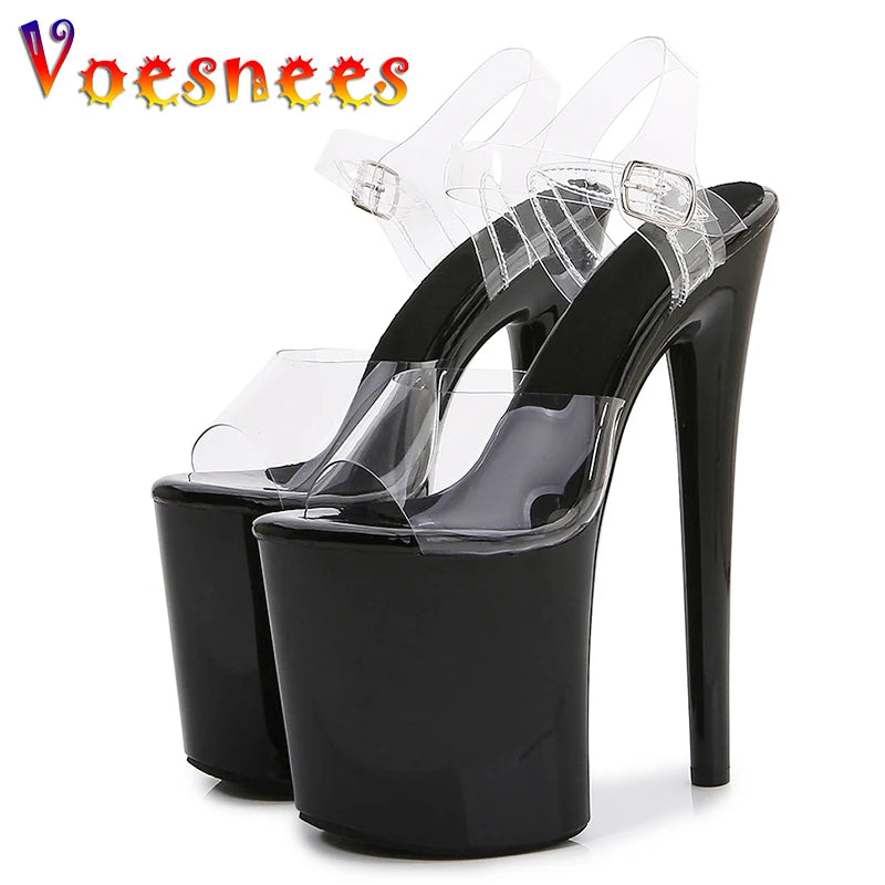 2025 New Fashion Heels Extreme Platform High 20CM Pole Dance Shoes Model Sexy Walk Show Transparent High-heeled Sandals Women