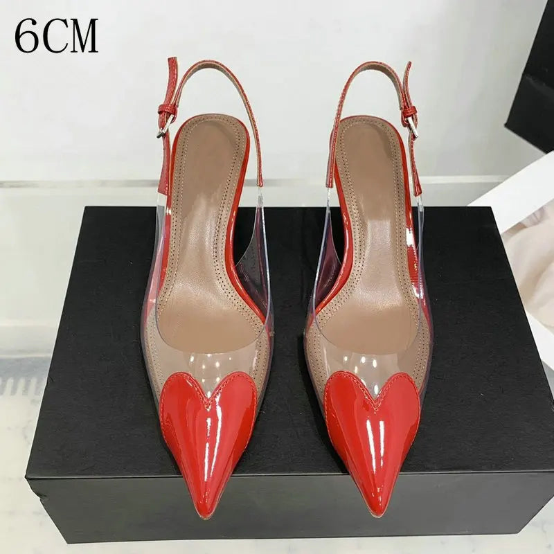 2026 New Style Fashion Heart-shaped Patched Pumps Transparent Platform Pointed-Toe High Heels Evening Shoes