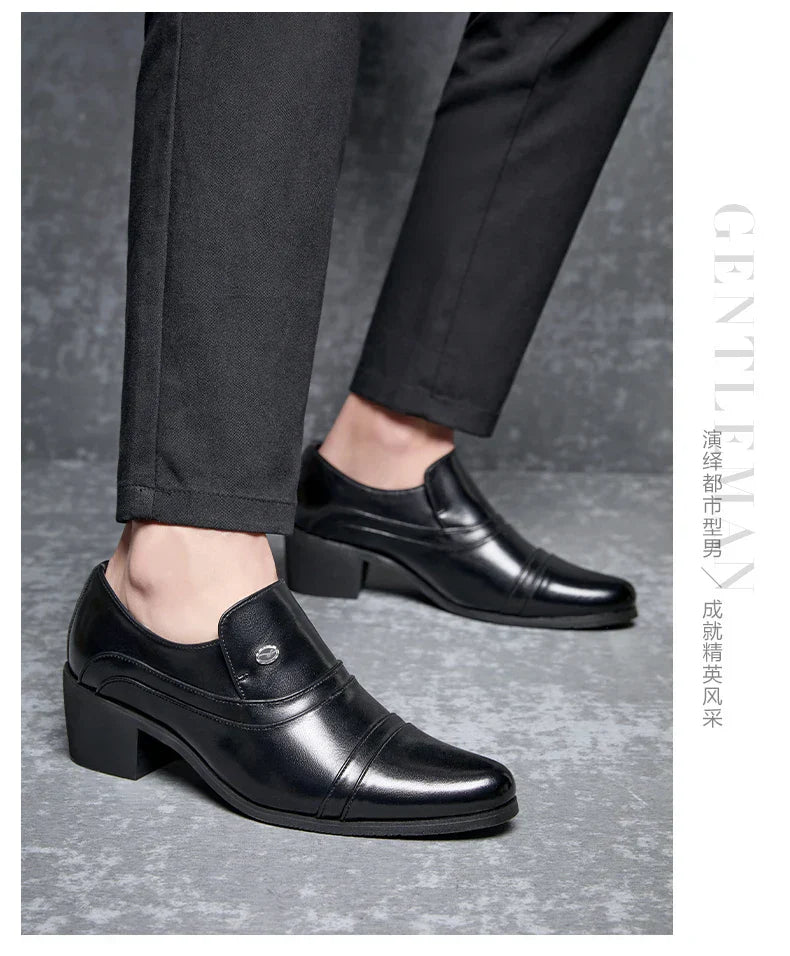 Men Business Formal Height Increasing Leather Shoes Classic Retro Elevated Loafers Lift Dress Shoes for Wedding Banquet Office
