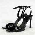 Designer Patent Leather Ankle Strap Buckle Heeled Sandals Women Sexy Square Toe Peep Toe High Heels Summer Elegant Office Shoes