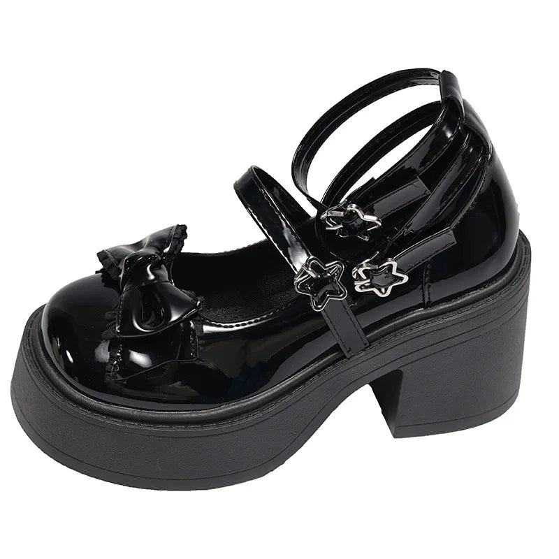 Spring Platform Thick Bottom Women Lolita Mary Jane Shoes Butterfly-knot Buckle Strap Shoes Ladies Elegant Heel Dress Pumps