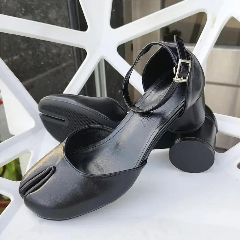 New Tabi Shoes Women Buckle Strap Split Toe Sandals  Women Chunky Round High Heels Women Fashion sandalias de las mujeres